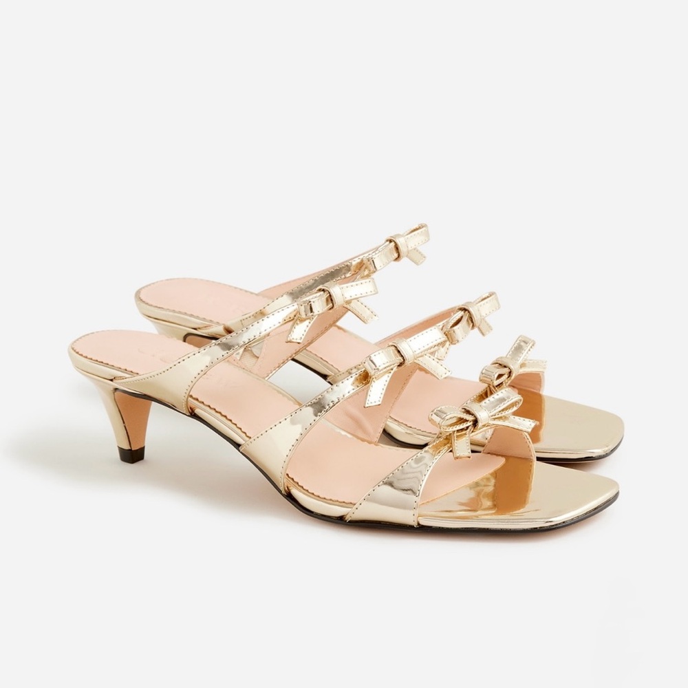“J CREW” Zadie Bow Strap Elegant Gold Heels